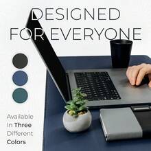 Felt And Leather Desk Mat Non-Slip - Blue - 35 X 17 Inch - Felt And Vegan Leather Desk Pad - Document Organizers - Desk Blotter And Desktop Mat - Desk Protector Laptop Desk Matt For Desktop - Dual Midnight Blue - View 2