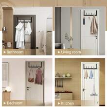 1 Pc Over-The-Door Hook Rack, 6 Hooks, 20kg Capacity, Over The Door Hanger For Coats, Towels, Bags, Clothes In Bathroom, Bedroom, Kitchen