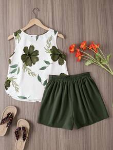 Oulis 两件套印花套装，春夏款，情人节，优雅女士，夏季度假装，婚礼及活动，外出装，女士度假装，女士沙滩装，春假装 - 彩色 - 查看 2