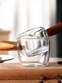 1pc Multi-Function Milk Mug With Wooden Handle, Sauce Dish, Mini Salad Cup, Coffee Creamer, Heat Resistant Glass Pitcher, Afternoon Tea Jam Cup & Plate Back To School