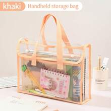1pc A4 Double-Layer Handbag For Students, Transparent Thickened Multi-Function File Folder, PVC Waterproof Study Pouch, Large Capacity, Minimalist Desk Organizer, Stationery Supplies Subject Classification Bag, Suitable For Daily Commuting,Back To School,School Supplies