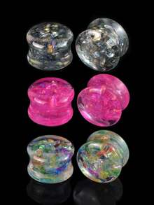 1 Pair 8-30mm Transparent Shiny Circular Shaped Ear Gauges Tunnel Plugs Acrylic Body Piercing Jewelry - Sequins - View 1