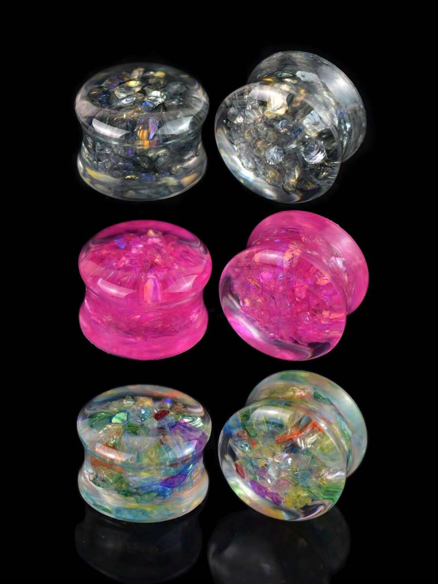 1 Pair 8-30mm Transparent Shiny Circular Shaped Ear Gauges Tunnel Plugs Acrylic Body Piercing Jewelry - Sequins - View 1