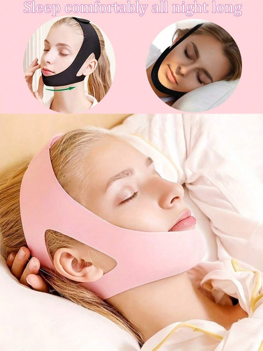 1条可调节下巴带，防打鼾睡眠眼罩（适用于口呼吸），男女通用下巴提拉带 - 瘦脸提拉带，透气无缝面部轮廓紧致带 - 彩色 - 查看 1