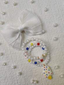 Kit 1 Laço + 3 Pulseiras p Criança Infantil Presilha de Cabelo Hair Clip Acessório Menina