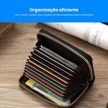 Unisex Slim Anti-Theft Zipper Card Holder Wallet Universal Women Men Plaid - 黑色 - 查看 6