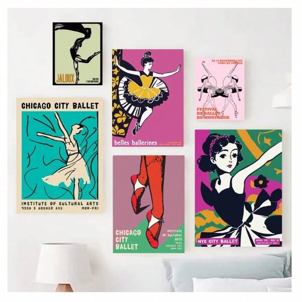 1pc Frameless Chicago Ballet Dancer Vintage Painting Printing Wall Arts Abstract Ballet Posters Suitable For Living Room, Bedroom, Dormitory, Study, Coffee Shop, Dance Studio Wall Decoration, Home Decoration ,Wall Art With Frame