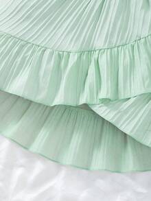 2pcs Tween Girl Girls 8-11Y Cap Sleeve Asymmetrical Ruffle Hem Skirt Set, Summer Outfit - Mint Green - View 4