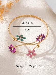 1 pieza Nuevo brazalete de verano de alta gama con incrustación de goteo de aceite y pequeña flor, adecuado para uso diario y vacaciones de las mujeres