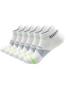 6/12 双装男士短袜，黑白配色，白色袜子饰有灰黑条纹和荧光绿滚边，黑色袜子饰有灰白条纹细节，舒适吸湿排汗运动袜，适合日常锻炼、健身和休闲穿着。 - 彩色 - 查看 6