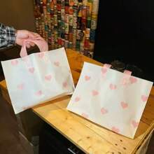 20pcs/Frosted Thickened Shopping Bag, Shopping Mall Clothing Bag, Pink Heart-Shaped Simple Hand-Held Shopping Bag, Shoe Box Bag