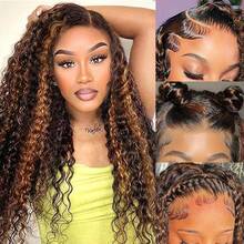 Ombre Highlight Deep Wave 13x4 Lace Front Wigs Human Hair 1B/30 Honey Blonde Lace Front Wigs For Women Pre Plucked With Baby Hair Free Part - 間色 - 查看 5
