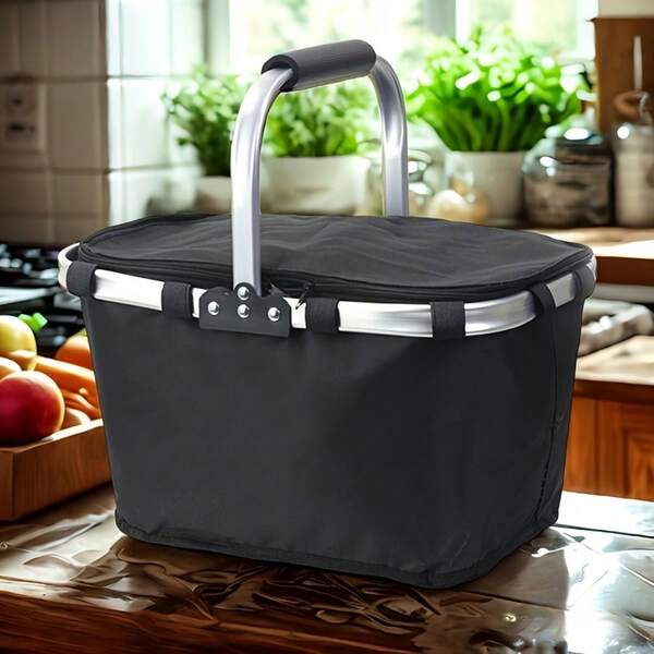 1 pièce Panier de pique-nique isolé pliable en aluminium - peut stocker de la nourriture chaude et froide, durable et facile à transporter, convient pour les aventures en plein air, le stockage de nourriture en extérieur, sac de pique-nique portable