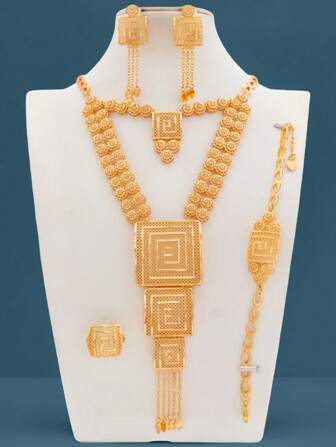 5 件几何方形多层项链，18K 镀金香槟色法式浪漫奢华迪拜风格适合新娘、婚礼、派对、节日、送给爱人、母亲的礼物