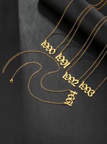 1pc Punk Stainless Steel Arabic Number 1980-2025 Year Pendant Necklace, Suitable For Men And Women, Birthday Gift For Family, Girlfriend, Best Friend