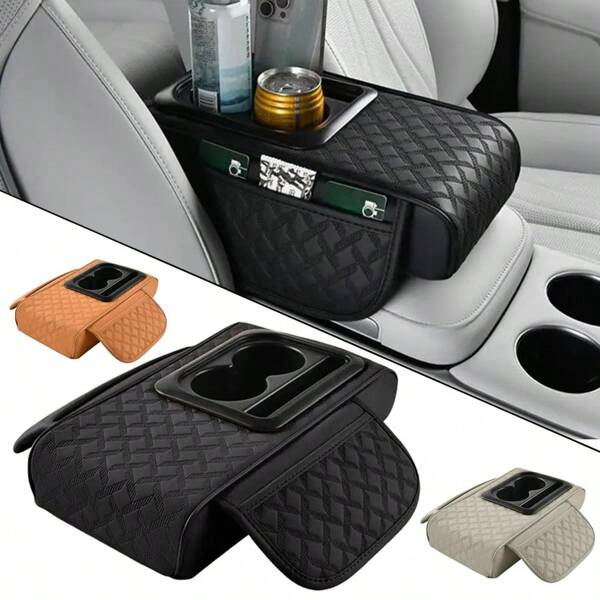 Almohadilla para reposabrazos de coche, extensor de reposabrazos de coche con almacenamiento, soporte para caja de pañuelos, bandeja de almacenamiento ajustable en altura para la consola central, accesorios de lujo para el automóvil para mujeres, organizador de almacenamiento, artículos esenciales para viajes, almacenamiento para dormitorios