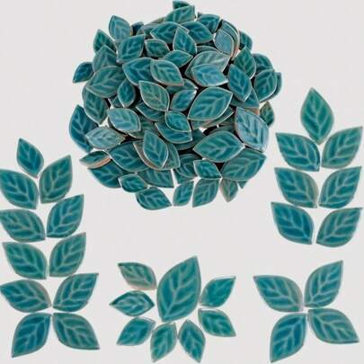 100g Leaf-Shaped Mosaic Ceramic Tiles, Available In Blue/Green/Red, 3 Assorted Sizes, Smooth Surface Easy To Clean, Excellent Material For Handicrafts, Wall, Floor, Stair Decoration And Renovation