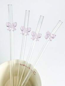 5 piezas Pajitas de vidrio con lazos rosas de dibujos animados, pajitas de vidrio reutilizables y duraderas, resistentes a temperaturas, se pueden usar para batidos, jugos, leche con té, bebidas frías, cócteles, reuniones familiares, oficinas, restaurantes, bares, pastelerías (con cepillo para pajitas) Regalos de Navidad - Multicolor - Ver 9