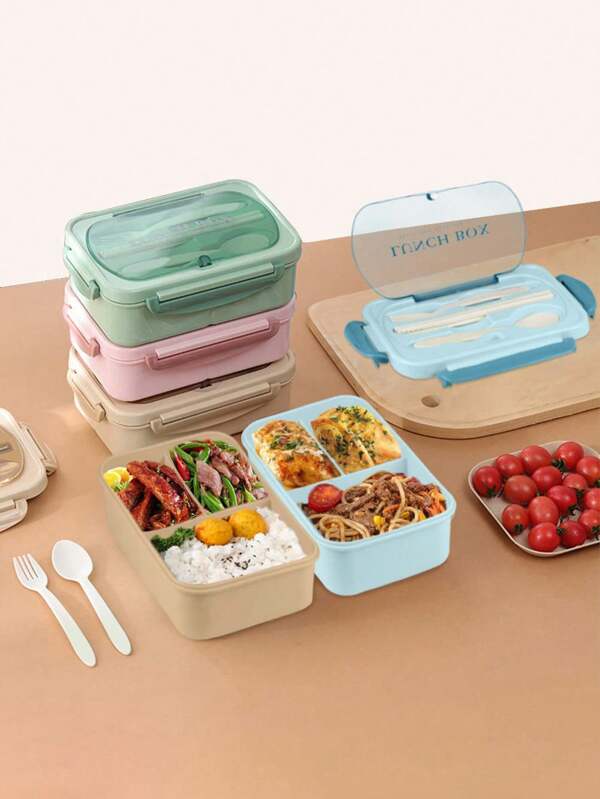 1 Pieza Bento Box Caja de Almuerzo para Adultos, Contenedores de Almuerzo para Adultos, Caja de Almuerzo de 3 Compartimentos Apta para Microondas, Caja de Almuerzo con Cuatro Colores, Contenedores de Almuerzo de 1200 ML, Caja de Almuerzo a Prueba de Fugas con Utensilios, Una Caja de Almuerzo Conveniente para Estudiantes, Trabajadores de Oficina, Campistas y Quienes Salen, Útiles Escolares