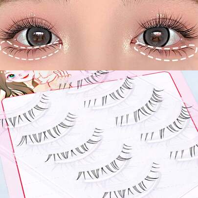 5 对透明茎自然假睫毛，日本动漫风格尖头戏剧 DIY 角色扮演下睫毛，可重复使用，适合女性和女孩，佩戴舒适，睫毛，睫毛，假睫毛