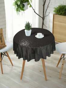 1pc Black Sequin Tablecloth, Glittering Golden Table Topper For Birthday Party, Halloween, Wedding, Hotel & Banquet Decor, Nordic Style