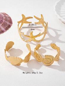 3 件套手链套装，融入海星、贝壳等海洋元素，金色金属个性化夸张波西米亚风情，适合海滩、度假和日常佩戴 - 金黃色 - 查看 6