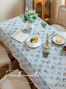 1 pièce Nappe rectangulaire à franges florales, décoration romantique minimaliste pour la cuisine, la salle à manger, les mariages et les tables de fête