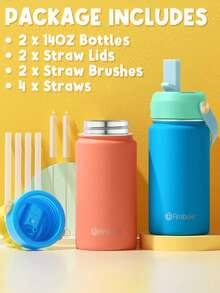 2 Pack 14oz Kids Water Bottle, 18/8 Stainless Steel Insulated Water Bottle For Kids, Toddler Cup With Straws Leak-Proof, Kids Water Bottles For School Boys Girls - Hoa hồng nửa đêm - Xem 6