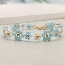 1 pulseira de corrente de flores com contas de vidro estilo boho feita à mão, moderna e versátil, adequada para uso diário, ótimo presente para amigos ou namorada