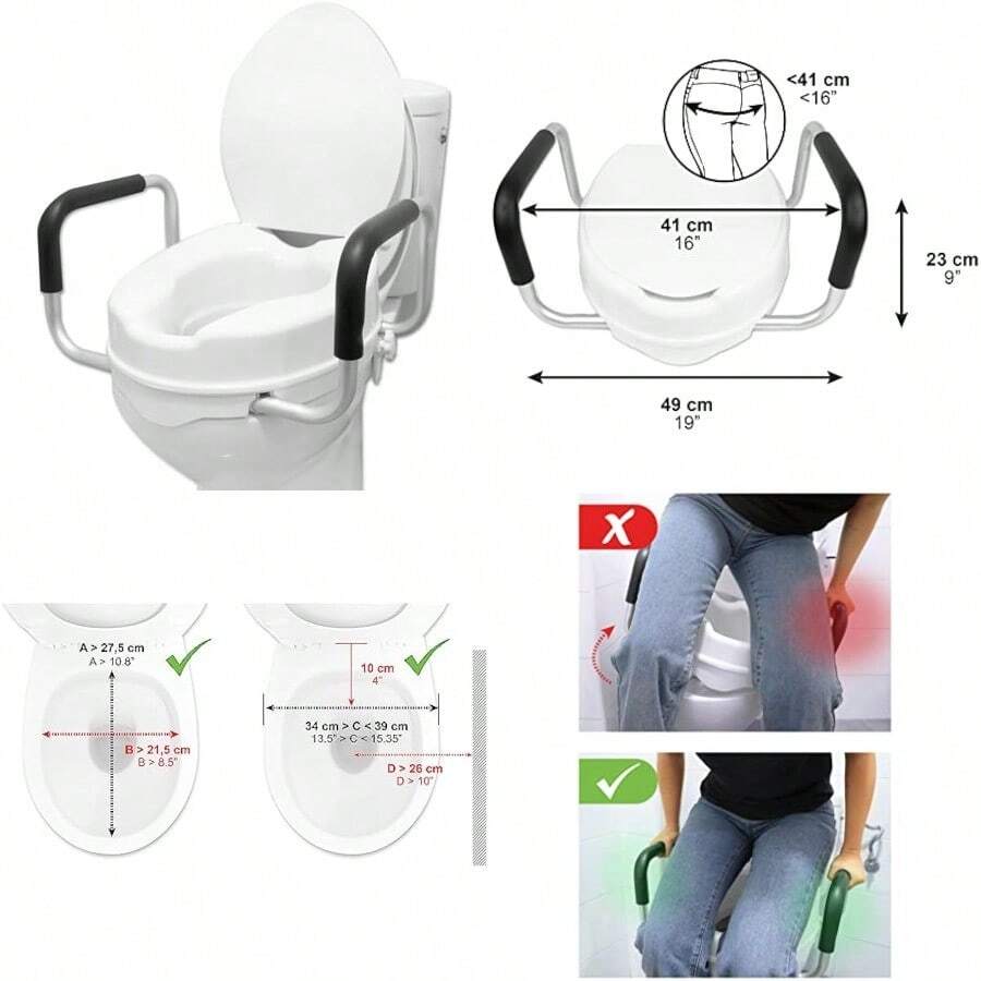 Raised Toilet Seat With Handles 4 Inch Riser For Elderly Disabled Adults With Lid - White - View 1