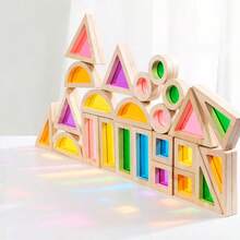 Wooden Rainbow Colored Shadow Building Blocks For Children, Acrylic Colorful Window Transparent Shape Recognition Sorting Building Blocks Toys, Creative Assembly, Parent-Child Interactive Game Toys, Logic Thinking Training Game Toys - Multicolor - View 7