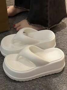 ASHALI Women's White Thick-Sole 6.5cm Platform EVA Flip Flops, Soft Sole Anti-Slip Summer Slippers, Fashionable Goddess Style Wedge Sandals - White - View 10