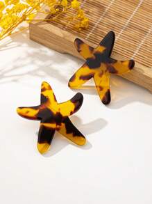 1 par de pendientes de aro con diseño de estrella de mar colorido y estampado de leopardo de acrílico, adecuados para mujeres