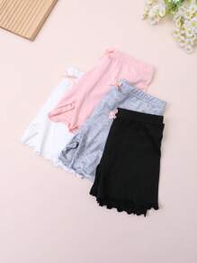 4pcs/Pack Baby/Toddler Girls Cute Minimalist Ruffle Hem Safety Shorts, Can Be Worn Outerwear