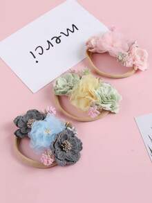 1pc Country Style New Baby Floral Headband, Soft Nylon Infant Thin Hair Band Mesh Fabric Patchwork Hair Accessories - Multicolor - View 6