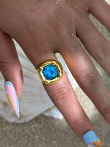 Frminee 1 pieza Conjunto de anillos vintage de piedras preciosas con acabado de oro de 18k y acero inoxidable grueso para mujer, anillo apilable de declaración de moda, anillo nudillo hecho a mano con piedras preciosas gótico retro, regalo de joyería para el Día de San Valentín, regalo de joyería navideña, anillo de circonita cúbica