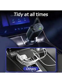 YITUMU Cargador de coche retráctil de 66W con pantalla digital, cargador de teléfono de coche rápido 5 en 1 con puertos PD duales, 2 cables retráctiles y puerto USB - regalo inteligente para conductores, accesorio de coche práctico para Navidad y Año Nuevo