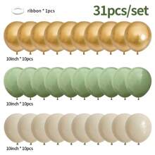 150pcs Elegant Balloon Garland Arch Kit In Grey, Green & Golden - Ideal For Weddings, Jungle Parties, Graduations & Gender Reveals - Includes White Sand Chrome Plated Metallic Balloons