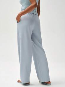 RRIVE Women's Blue High Waisted Wide Leg Sweatpants Drawstring Baggy Lounge Pants Comfy Soft Cotton Casual Trousers With Pockets - 霧霾藍 - 查看 3