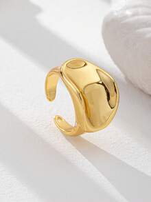 1枚18K镀金女士心形戒指，蝴蝶结戒指，圆顶设计不对称个性戒指，适合日常穿搭，精美抛光简约基础款设计戒指 - 金色 - 查看 20