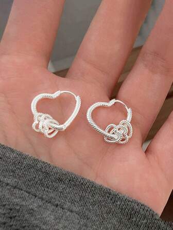 BALMORA A Pair Of Sterling 925 Silver Fashionable Elegant Cute Hollow Heart Ear Hoops Earrings For Women Daily Wearing Friendship Party Jewelry Gift