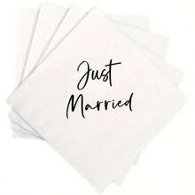 20pcs/40pcs/60pcs/Set,Newly Just Married Disposable Napkin-Elegant Wedding,Bridal Shower And Engagement Party Tabletop Decor, White Tissue With Black Cursive Print, Perfect For Celebrations And Dinner Arrangements - Multicolor - View 1