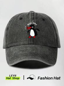 1 件装企鹅印花复古水洗棒球帽动物主题简约百搭流行帽适合街头日常通勤节日礼物男女通用 - 多色 - 查看 17