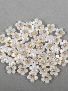 50pcs/Pack, 14mm 5-Petal Purple Redbud Flower, Gold Base Claw Crystal Resin Flower, Pearls Without Hole For Garment Decorations