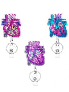 1pc Retractable Nurse ID Badge Holder, Can Be Used As Keychain, Key Chain, ID Card Holder, With Keyring, Cute Heart-Shaped Acrylic ID Badge Holder, Great Gift For Women, Nurses, Doctors, Employees. Valentine's Day Car Accessories Hanging Ornament, Gothic Y2K Style Bag Hanging Strap With ID Holder, Christmas Car Accessories Hanging Ornament, Creative Gift For Teachers, Friends, Sisters - Multicolor - View 3
