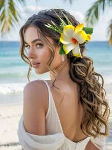 Clip de pelo de espuma floral artificial hawaiano, peine de pelo de orquídea bohemia apto para novia, boda, playa hawaiana, decoración de fiesta tropical. Peines para el cabello, lado del peine, artículos escolares, universidad