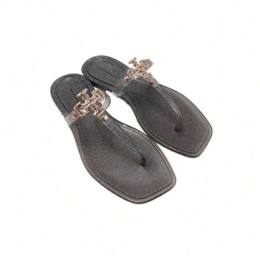 Women's Square Toe Flip Flops Jelly Sandals - Flash Black - View 1