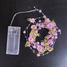 1串粉色珍珠形灯串，粉色玫瑰和绿色叶子图案，非常适合浪漫、家居、婚礼、节日、情人节、母亲节、派对、圣诞节装饰，也可作为礼物赠送，适用于室内、房间、阳台、窗户、卧室、餐厅、花园、餐桌等各种场所，四季皆宜。