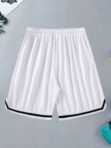 Men's Summer Sports Basketball Shorts, Drawstring, Elastic, Breathable Mesh, Quick-Dry, Knee-Length - White - View 3