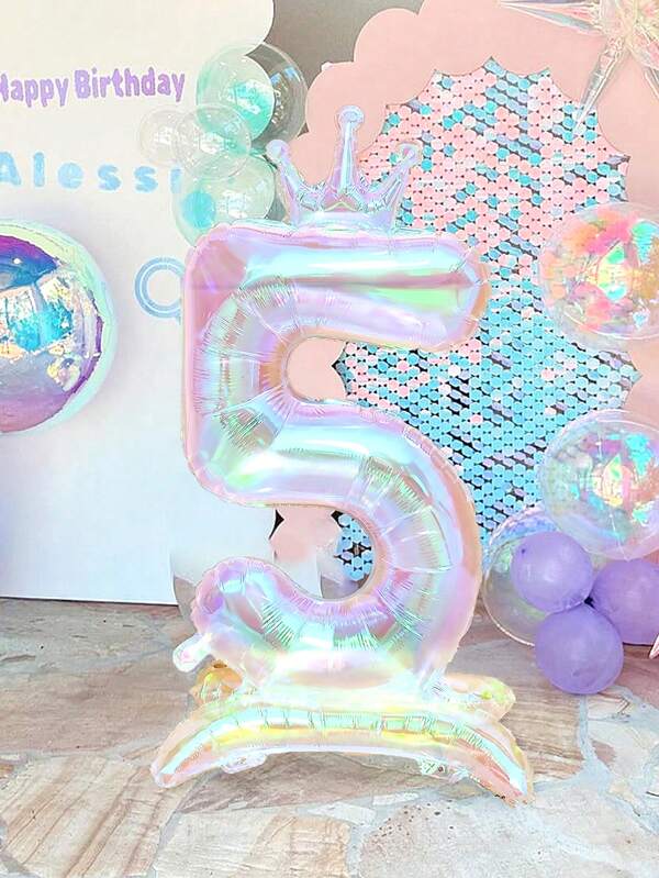 1 个 40 英寸透明彩虹皇冠形巨型气球带底座，适用于生日、派对装饰、美人鱼/蝴蝶主题生日、摄影道具、周年纪念、家居和户外装饰